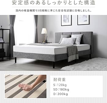 Amazon｜RASIK ベッド シングル フレームのみ グレー 脚付き