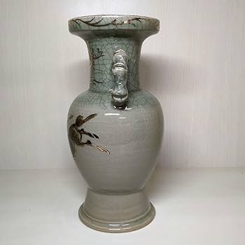 Amazon.co.jp: 大堀相馬焼 明月窯 双耳 青ひび 金駒絵 花瓶 壺1個 高
