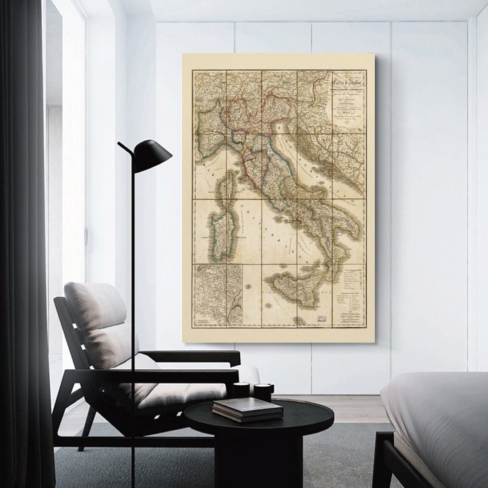 Amazon｜イタリア1851年のヴィンテージ地図インテリアアートポスター
