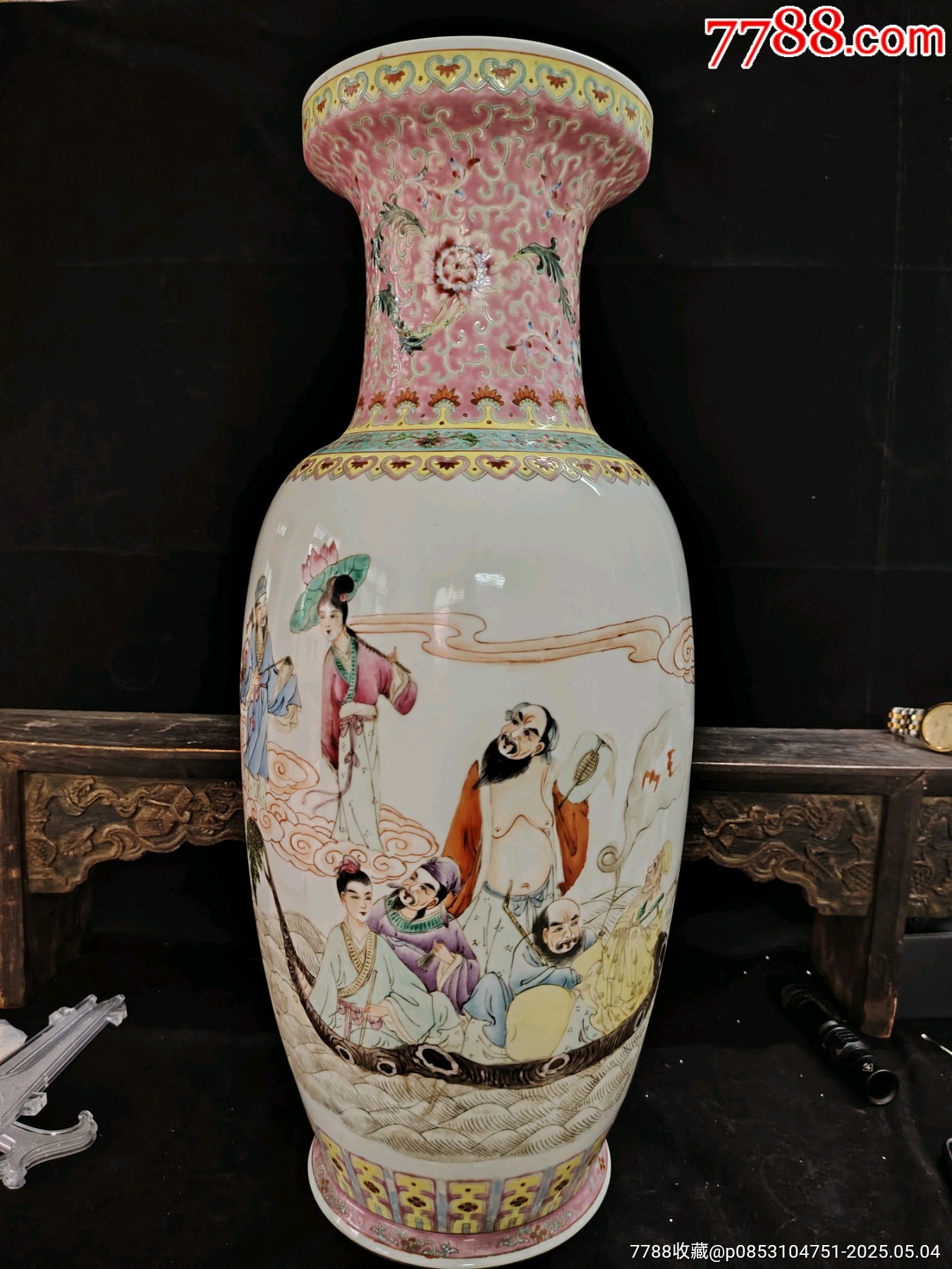 解放初567景德镇艺术瓷厂手绘粉彩八仙过海花篮瓶300件大花瓶摆件品_旧