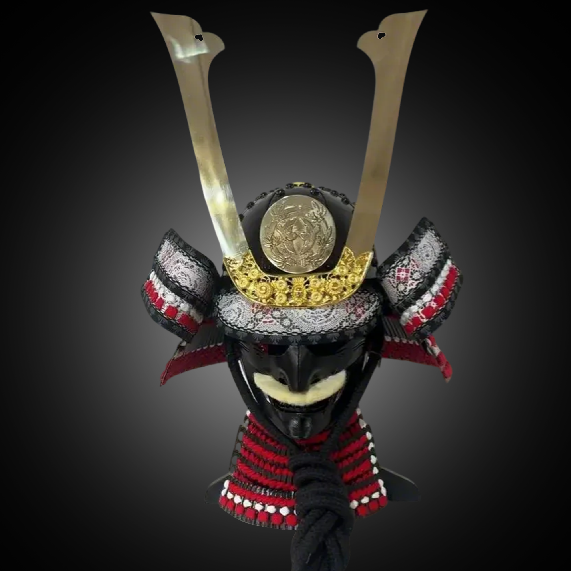 Black and Red Samurai Helmet Kuwagata and Mustache