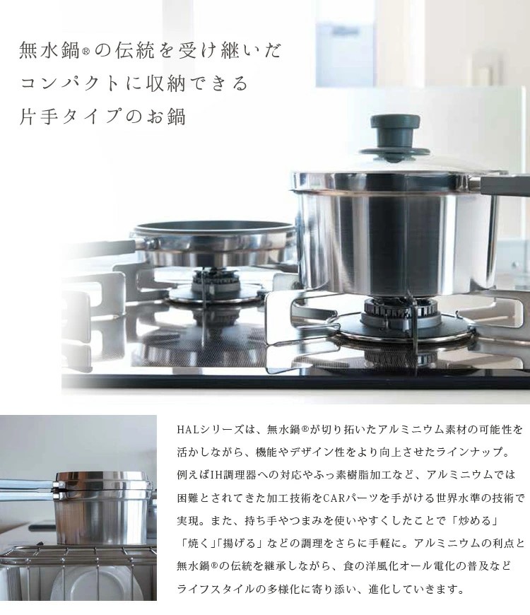 HAL Series 無水鍋 えありミニセット 16.5cm 取手あり2点セット（IH