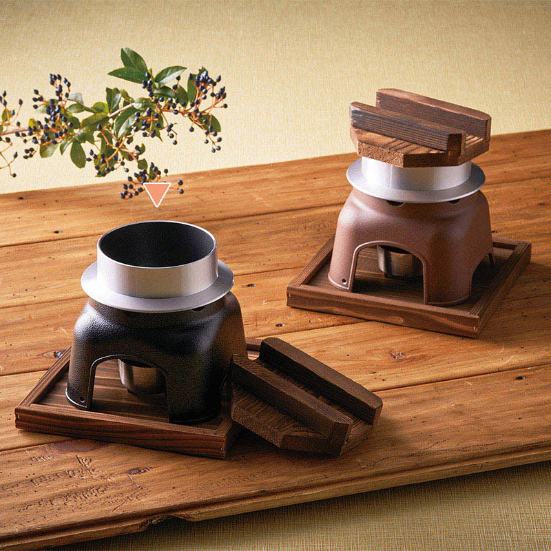 マイン お釜かまどセット 木製蓋・敷板付 小 素焼き茶 M10-227 1セット