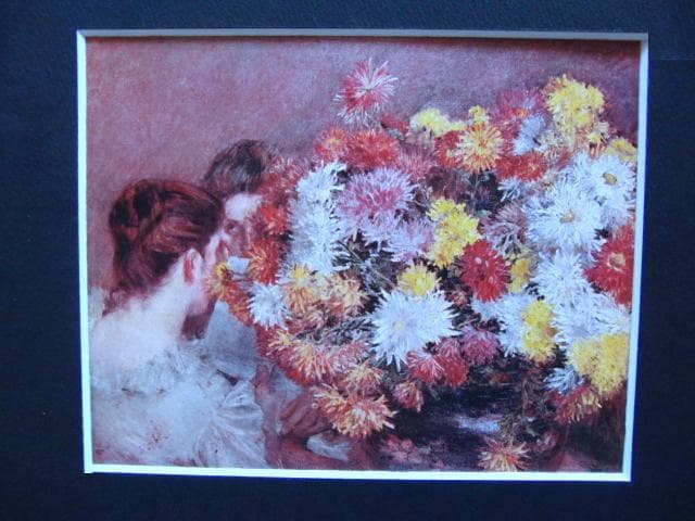 黒田清輝、【菊花と西洋婦人】、年代物・希少な画集画、新品高級額 額装付 黒田清輝、【婦人像（厨房）】、希少画集画、新品高級額・額装付