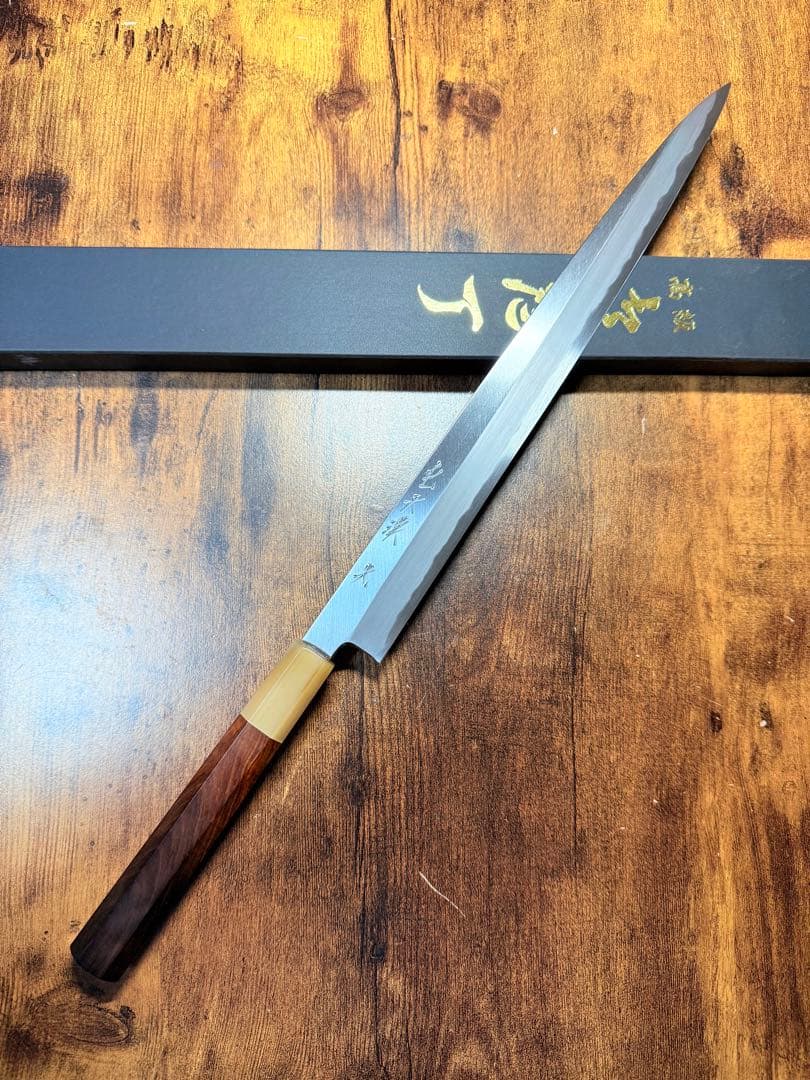 森本光一作　ふぐ引き　フグ引き　白一鋼 尺　紫檀白水牛八角柄 森本光一作 蛸引 先丸 白一鋼 尺 紫檀白水牛八角柄｜Yahoo!フリマ（旧