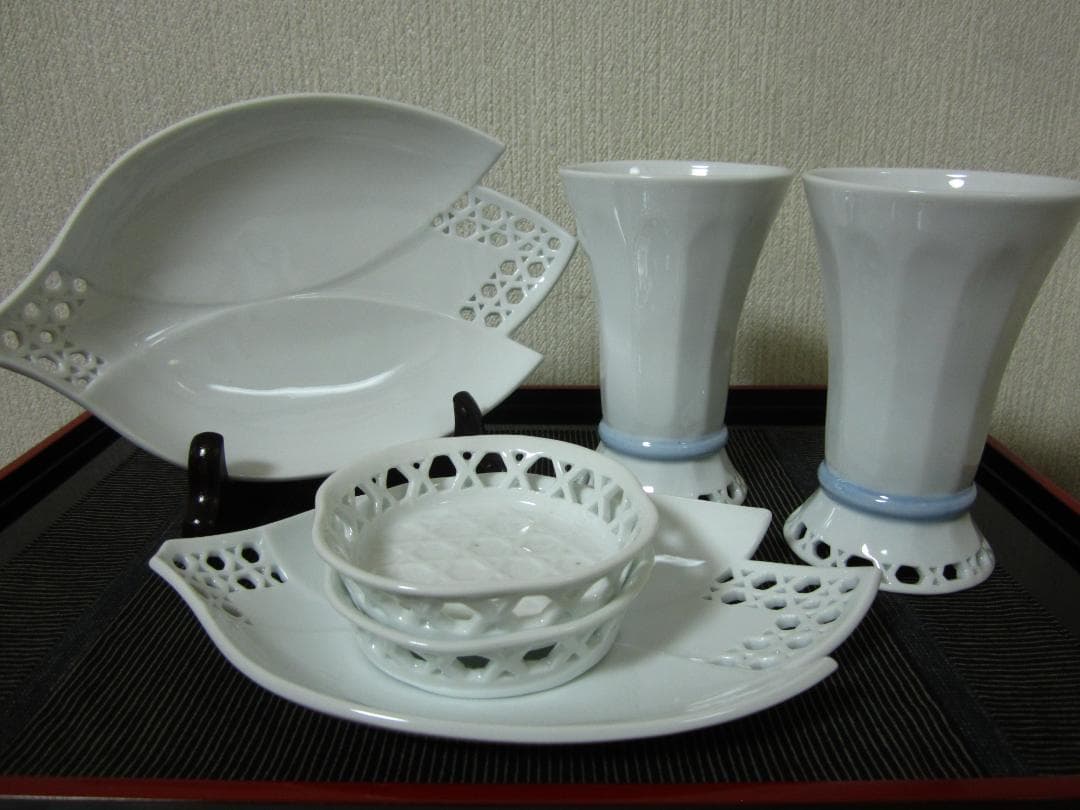 ６点◆平戸焼 三川内焼◆十四代 玉泉作◆冷茶・焼酎・ビールグラス②茶托②盛皿② 平戸松山 | 三川内焼オンライン・ショップ