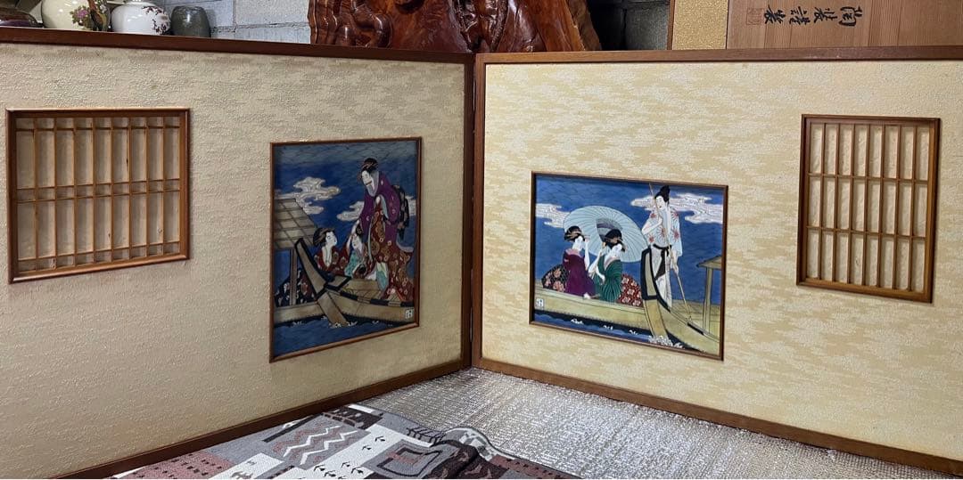 H40 有田焼聡窯　辻一堂作　浮世絵屏風 線刻陶額「駿河湾眺望」辻 聡彦作 ………………………………………… #聡窯 SOHYOH