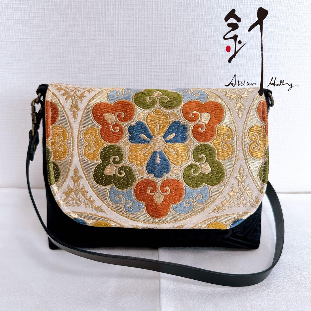 帯リメイク 蓋つきポシェット <ゴールド> 帯から かんたん フタ付き 裏地あり ポシェット 作り方 KIMONO DIY 帯