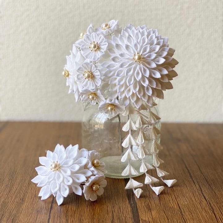 霜華【しもばな】つまみ細工の髪飾り つまみ華細工髪飾り キンモクセイ