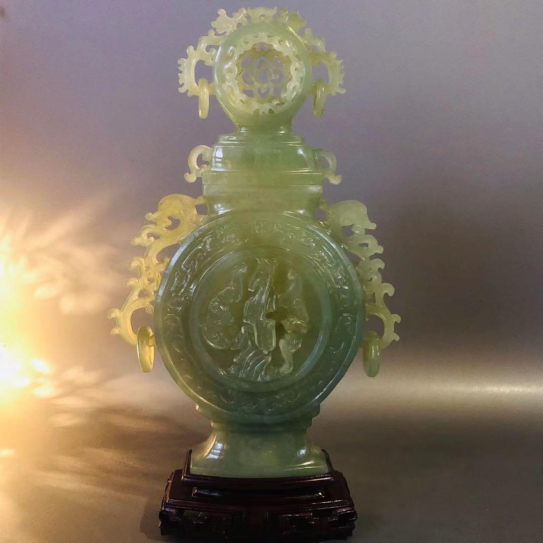N191、天然石翡翠色 香炉 壺 飾り 高浮彫り 透かし彫り　極上彫刻 遊環 2026年最新】翡翠 香炉の人気アイテム - メルカリ