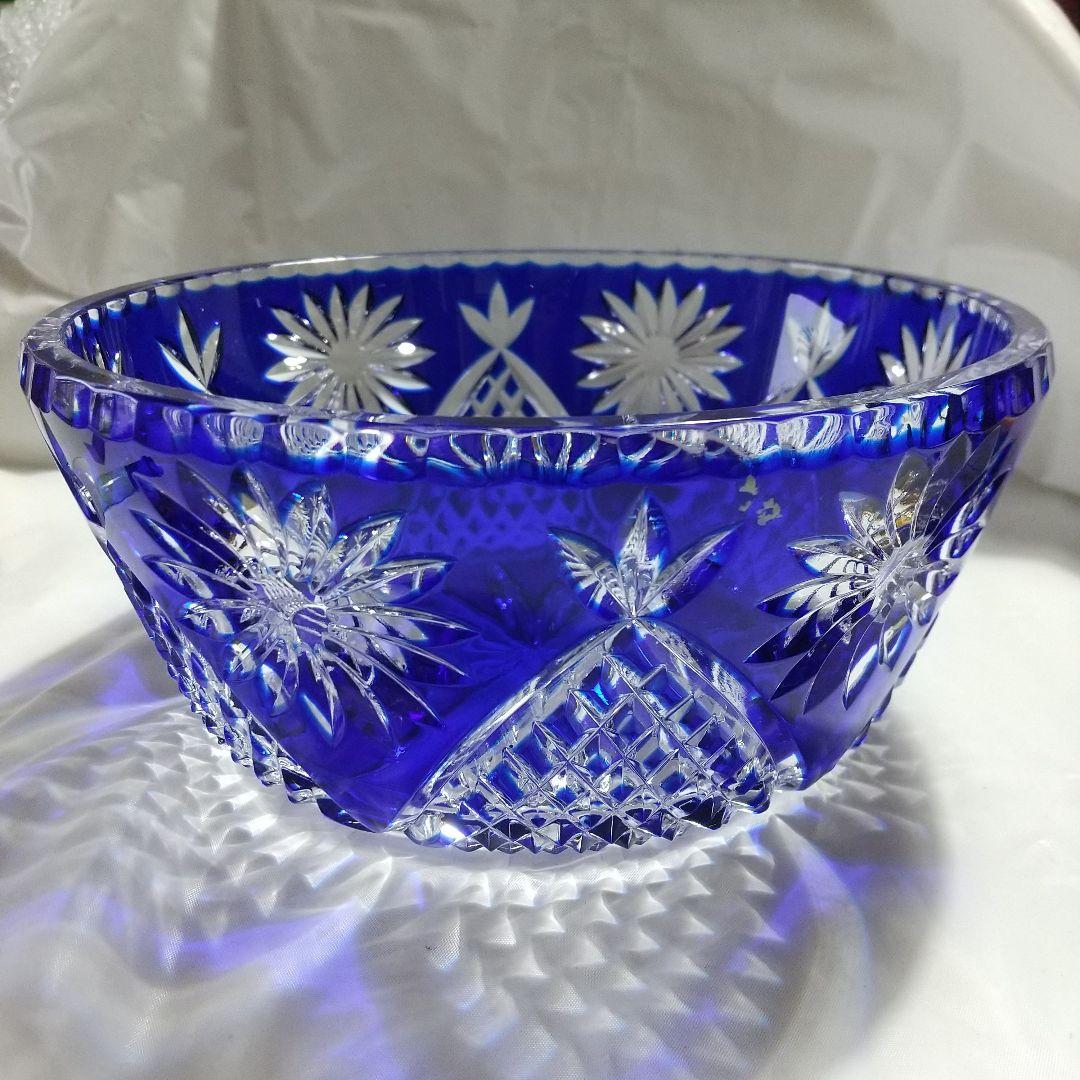 青被せ切子 大鉢 矢来紋 江戸切子 小鉢＜矢来重紋＞ | カガミクリスタル