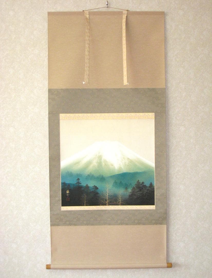 【特価軸】掛け軸 掛軸　富士◆稲垣雅彦 尺八横 (真筆・新品) 共箱・タトウ箱付 掛け軸 赤富士◇稲垣雅彦（真作・新品）尺八横