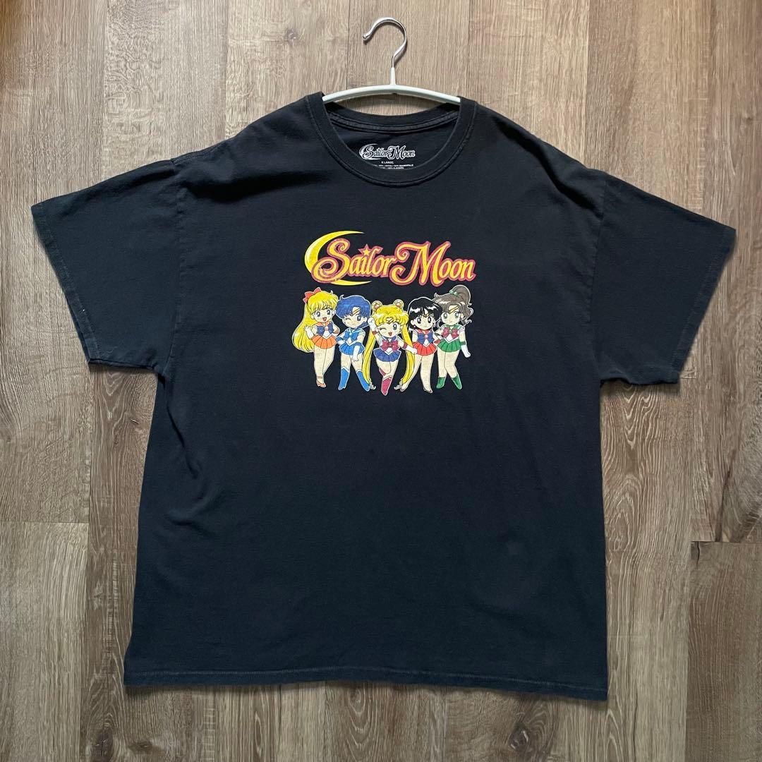 セーラームーン Tシャツ XL 海外公式 黒 古着 アニメT ヴィンテージ