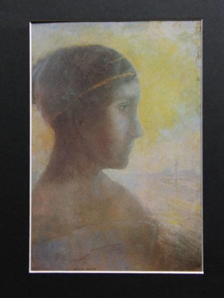 Odilon Redon、Tete de Jeune Femme de Prof Profil sur méandres rouges - Odilon Redon | Musée d'Orsay