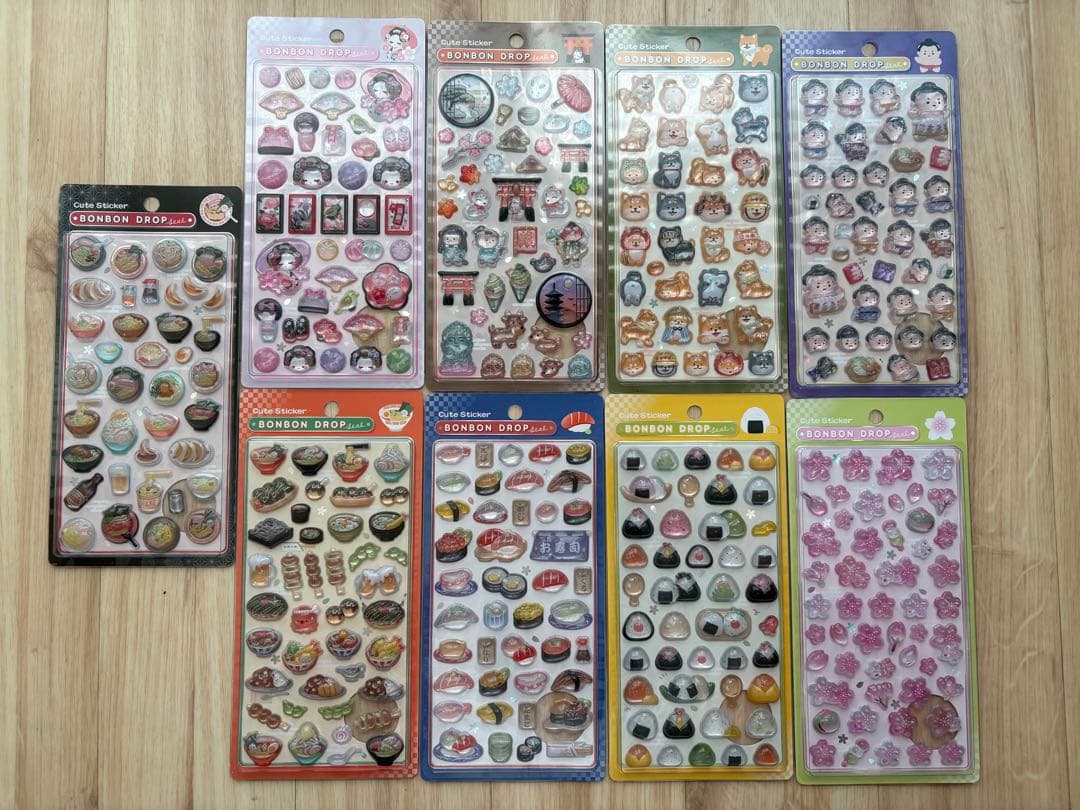 ボンボンドロップシール 和柄 9枚 正規品　新品未使用　舞妓さん　ラーメン　新作 正規品】ボンボンドロップシール 奈良 京都 和柄 舞妓さん 花札