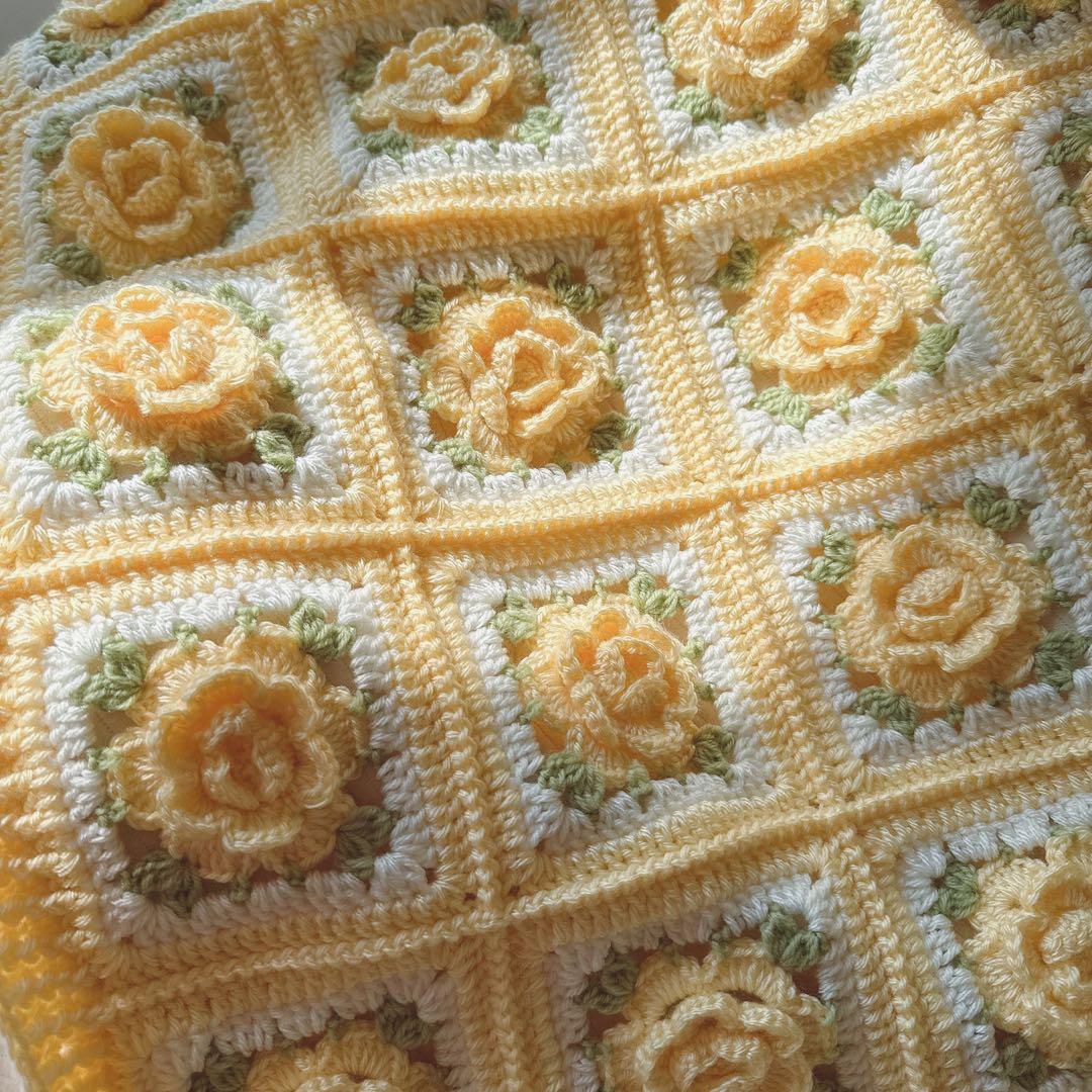 【5】 薔薇 マルチカバー ブランケット モチーフ編み ‪ 2024.10.7(Mon) バラモチーフのブランケット‹ハーフサイズ›𓂃 𓈒𓏸