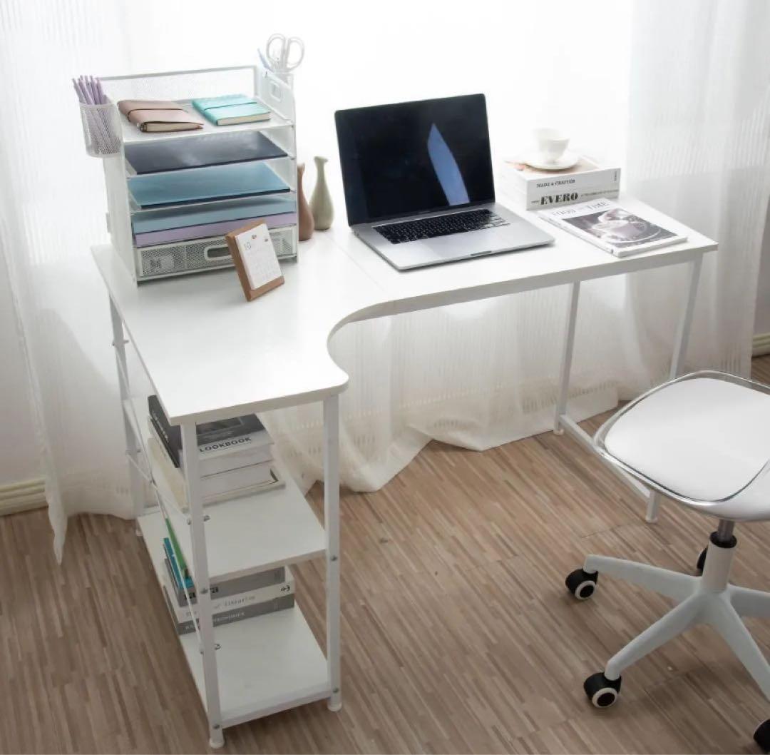 ‼️即日発送‼️ホワイト パソコンデスクL字120cm2段ラック付デスク ホワイト 楽天市場】パソコンデスク L字 120cm 2段シェルフ付 パソコンデスク