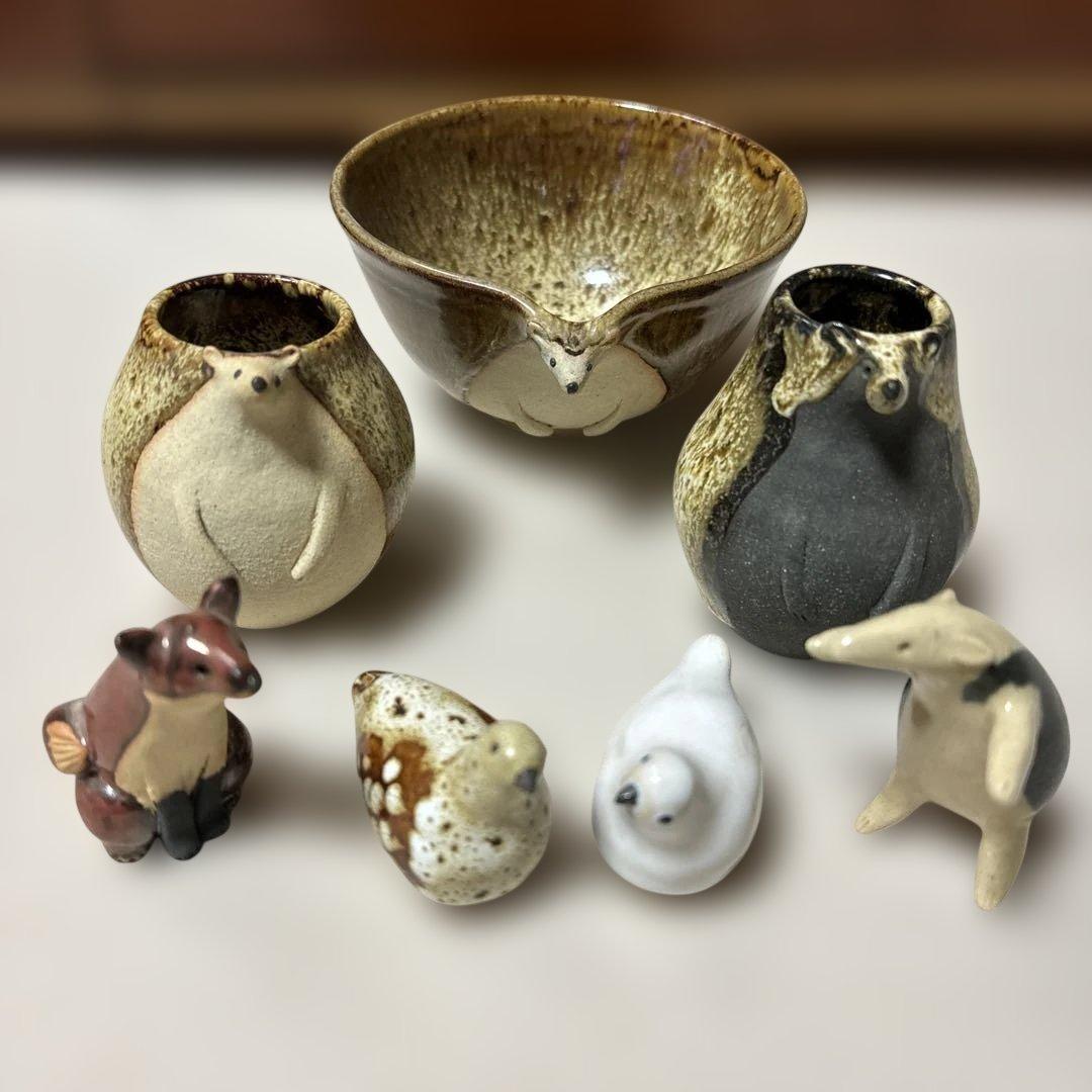 陶芸作家さん　ハリネズミお茶碗と一輪挿し、動物オブジェなど 陶芸作家さん ハリネズミお茶碗と一輪挿し、動物オブジェなど 陶芸作家