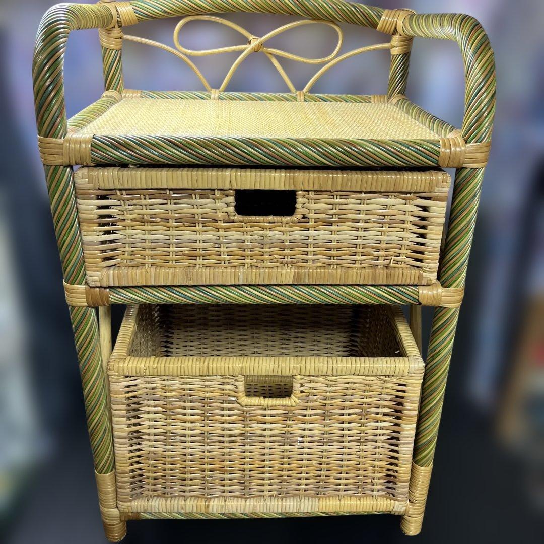 レトロ　ラタン製二段チェスト　ウッドラックキャスター付き 楽天市場】ラタン チェスト 2段の通販