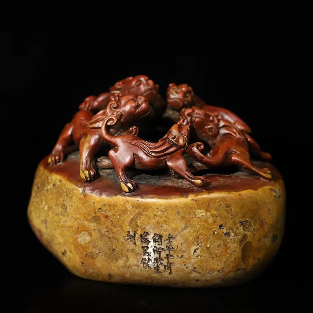中国古美術・旧蔵螭虎龍钮随形の印鑑・寿山石朱砂红原石彫り・書道・文房具・置物 Amazon | 印鑑 印材 寿山石 龍の印鈕（いんちゅう）高さ11.5cm | テン