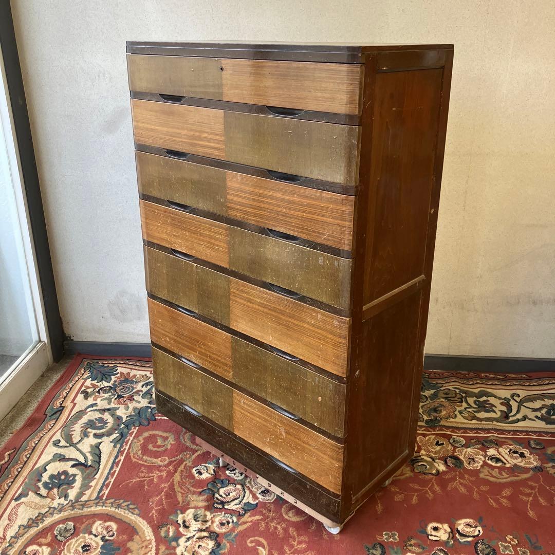 昭和レトロ 寄木細工 木製チェスト 7段タンス 箪笥 古家具 ビンテージ アンティーク】昭和レトロ 木製 7杯 収納箪笥 小物和箪笥 チェスト 古
