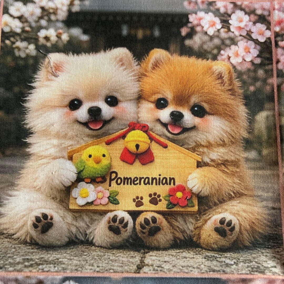 オーダー受付 桜と絵馬 犬猫柄パネル生地 ハンカチ巾着ポーチ - メルカリ