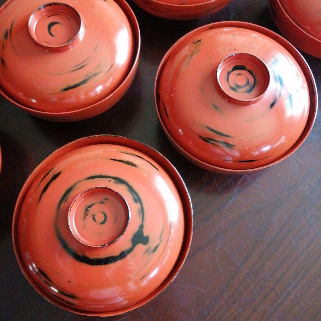 根来塗風蓋付吸物椀　10客　13.5cm　昭和中期