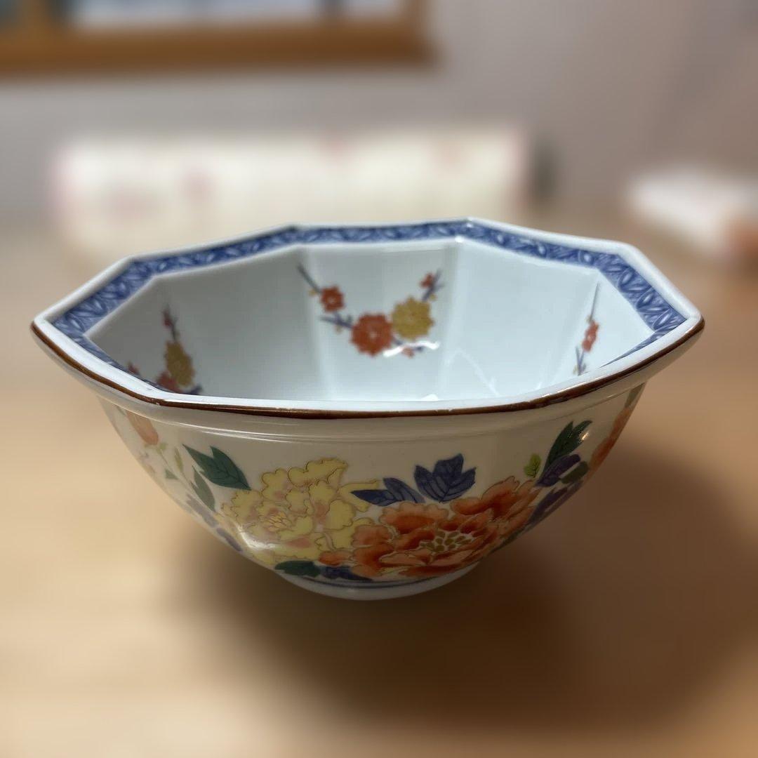 八角形 花柄 ボウル ボウル 14cm ノルディックフラワー 磁器 美濃焼 日本製 同色3個セット