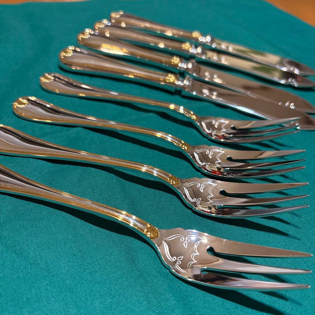 レア★新品 ラッキーウッドフィッシュナイフ・フォーク各4本計8Ｐ高級　日本製 shop-e-zakkaya_0136-18700lm-p5p