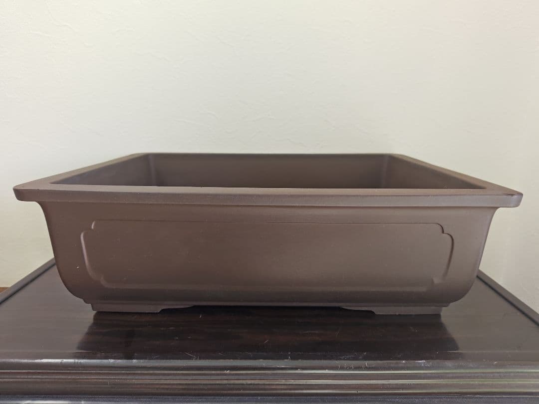 ブラウン長方形盆栽鉢 陶器製 約47cm×36cm×14.5cm　大型