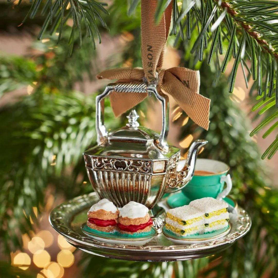 フォートナム・メイソン ティーポット＋ケーキスタンド　オーナメント2個セット フォートナム＆メイソンのクリスマスオーナメント「時計飾り