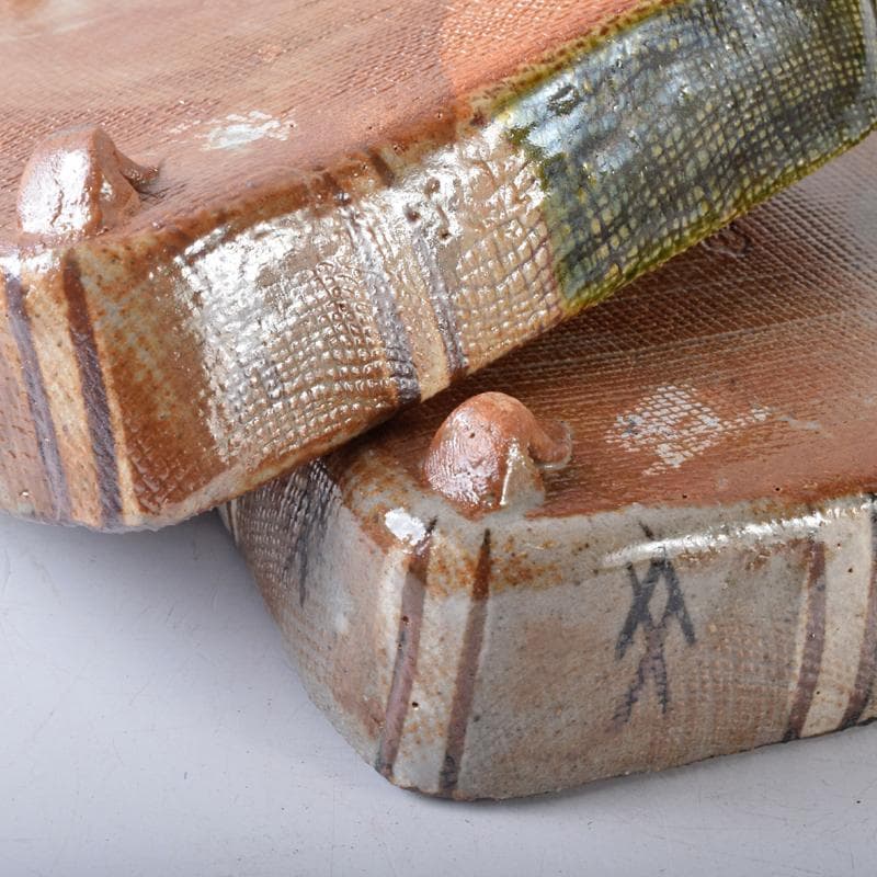 和食器 瀬戸織部 鳴海織部 加藤作助作 角向付 五客 共箱 V R8733B