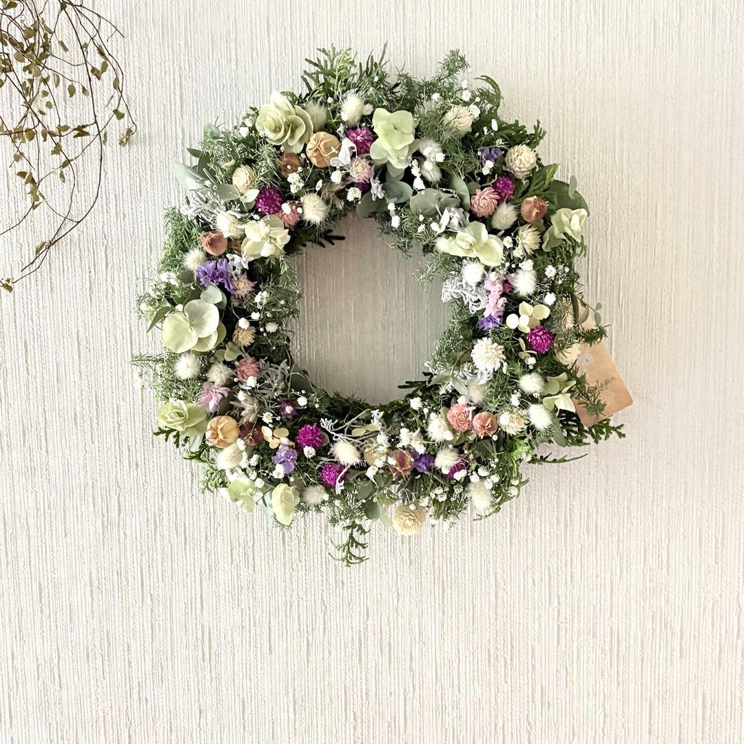 淡色 ナチュラル ドライフラワーリース M 23cm ＊ 針葉樹 グリーンリース 針葉樹とタイサンボクのグリーンリース 2021Christmas wreath ドライ