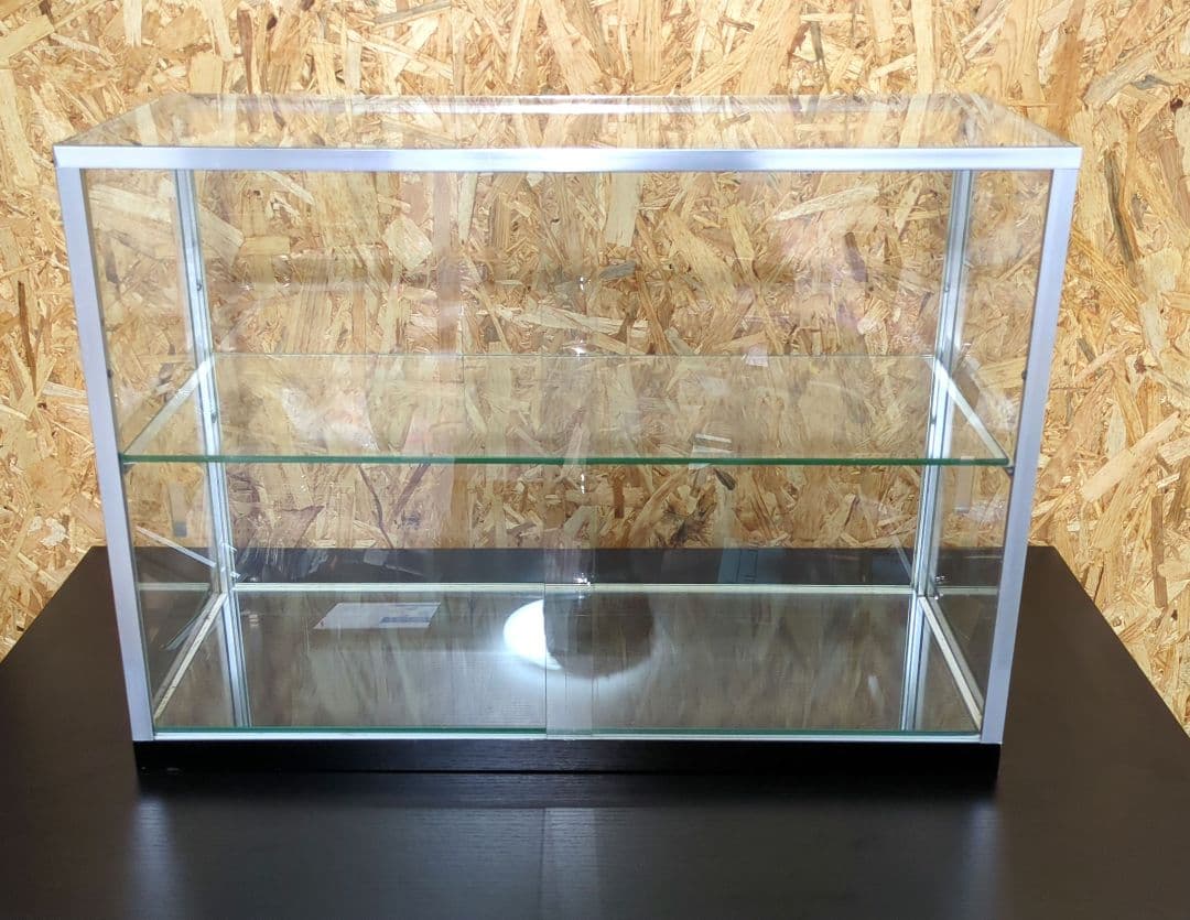 値下げ　アルミ 昭和レトロ ガラスショーケース 2段 ディスプレイ ガラスショーケース・2段ショーケース・木製ケース・アンティーク調