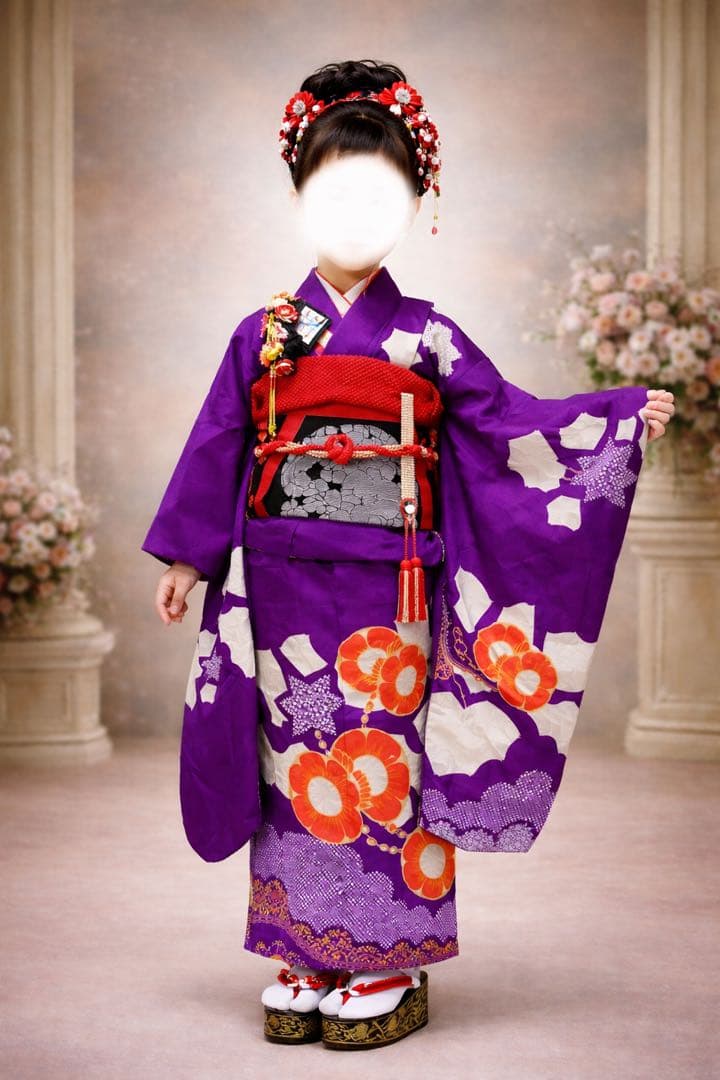 着物セット 7歳 正絹 紫色 だらり帯 七五三 ハーフ成人式 十三詣り