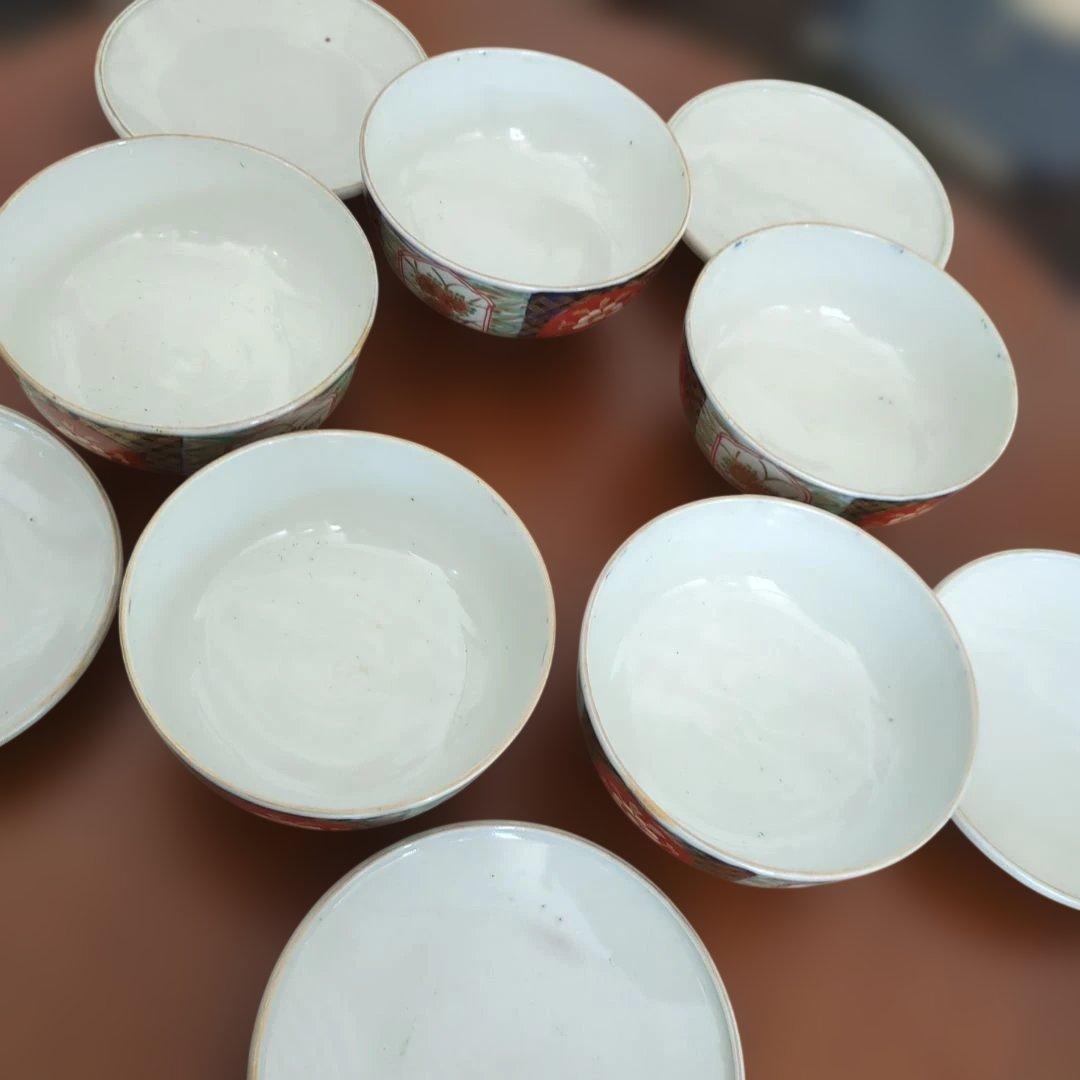 骨董 伊万里 蓋付き お茶碗 碗 色絵 錦手 アンティーク 5つ〜
