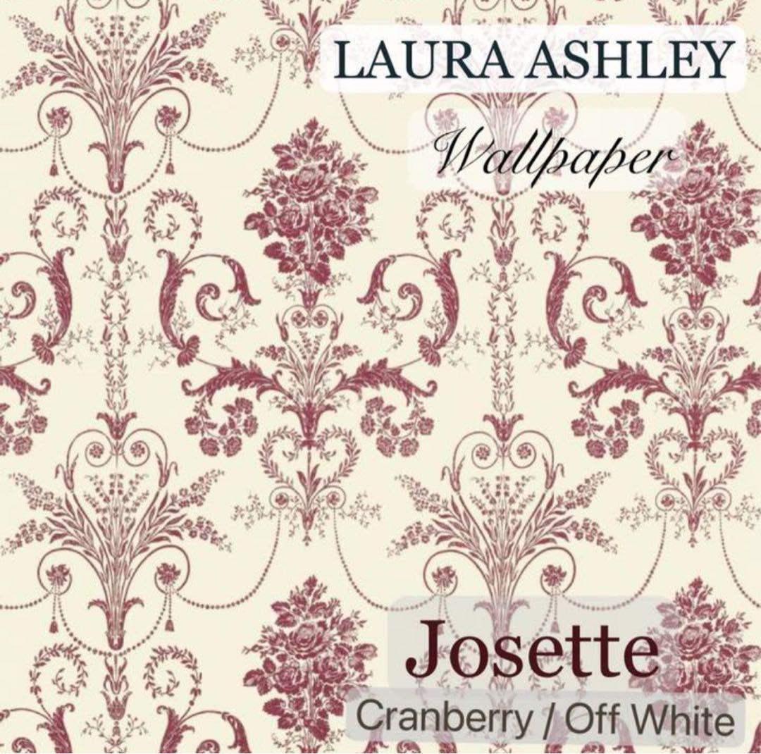 ローラアシュレイ UK製壁紙　ジョゼッテCranberry/Off White 壁紙 クロス 花柄 輸入壁紙 ローラアシュレイ 115254 Summer Palace 花