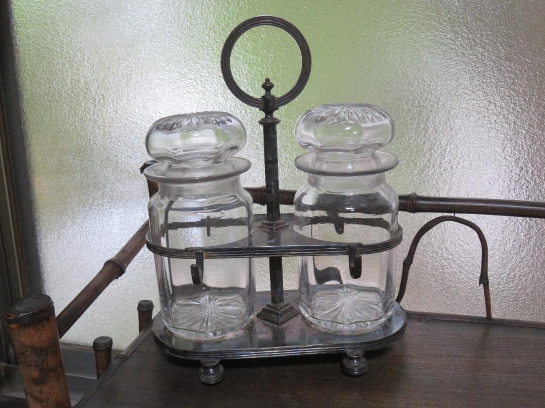 ◆375◆アンティーク ガラス瓶 キャンディーポットセット　スタンド付き インテリア雑貨 クラシカル ガラスキャニスター キャンディポット