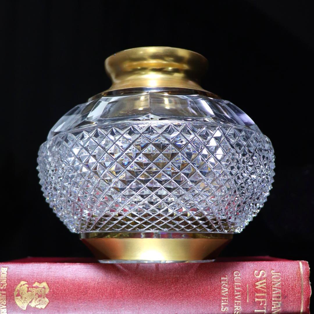 オールド・バカラ 1900年 大型金彩切子花瓶 1kg ディアマン・ビゾー 金縁 オールド・バカラ 1900年 大型金彩切子花瓶 1kg ディアマン・ビゾー
