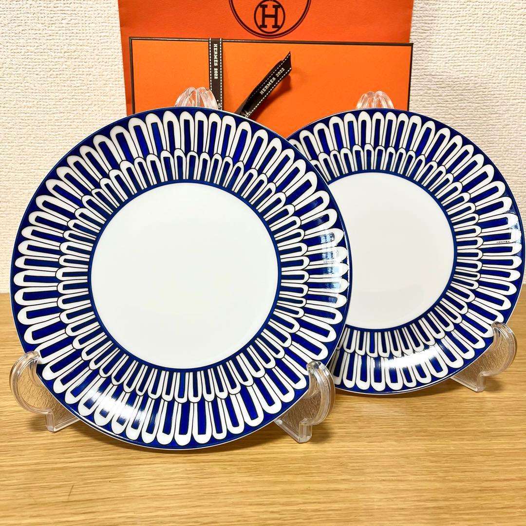 【廃盤 新品 2枚 ギフト包装】エルメス　ブルーダイユール　デザートプレート HERMES エルメス デザートプレート ブルー ダイユール 21cm 単品 名