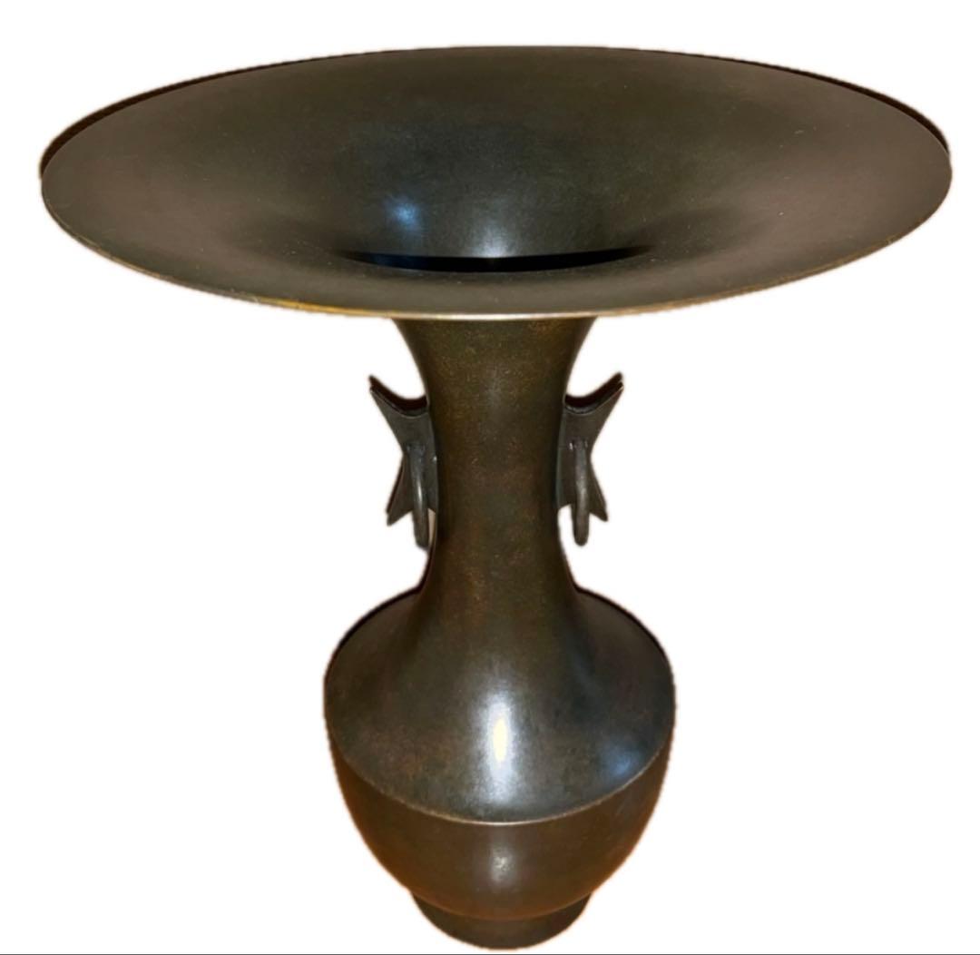 池坊　唐銅製　花器　細口立華　源斎造 池坊専明好 御玄猪 唐銅製薄端 花器 立花 生花 いけばな 華道 花瓶