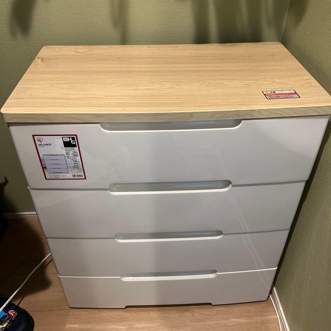 【美品・アイリスオーヤマ】木目天板HG-7244 4段チェスト ホワイト/木目 IRIS OHYAMA（アイリスオーヤマ） チェスト おしゃれ 白 4段 収納