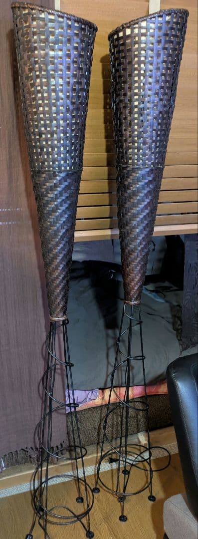 バンブーフロアトールランプ　ダークブラウン2台 楽天市場】フロアライト ツイストタイプ Lサイズ バンブー製 LED 対応