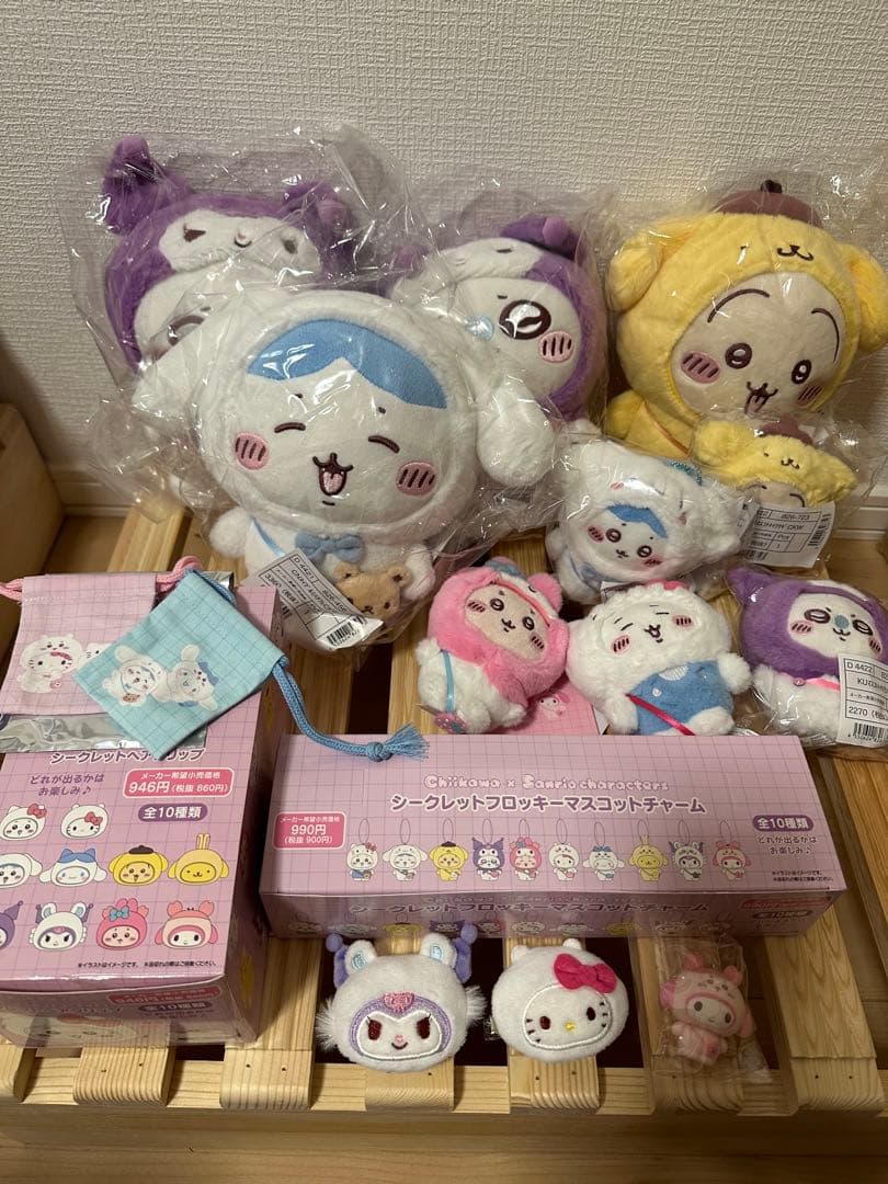 サンリオ♡ちいかわ　コラボ　ぬいぐるみ　マスコット　フロッキー　クリップ 発売前から大反響(˶˃ ᵕ ˂˶)❤️‍🔥.ᐟ.ᐟ ちいかわとサンリオの大人気