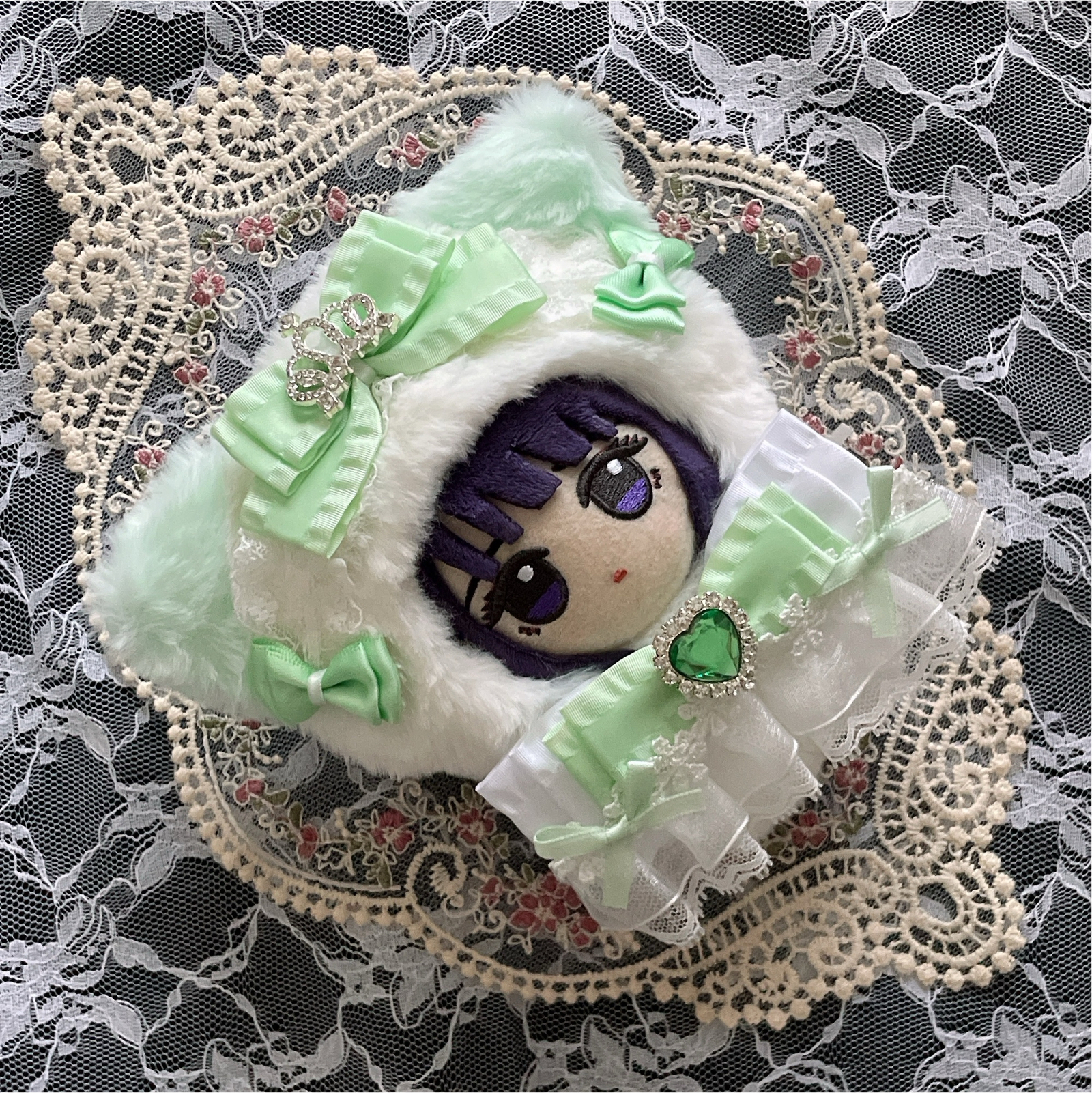 ぬい服 着ぐるみ ちびぐるみ 10cm 11cm 猫 ミントグリーン - mota-make